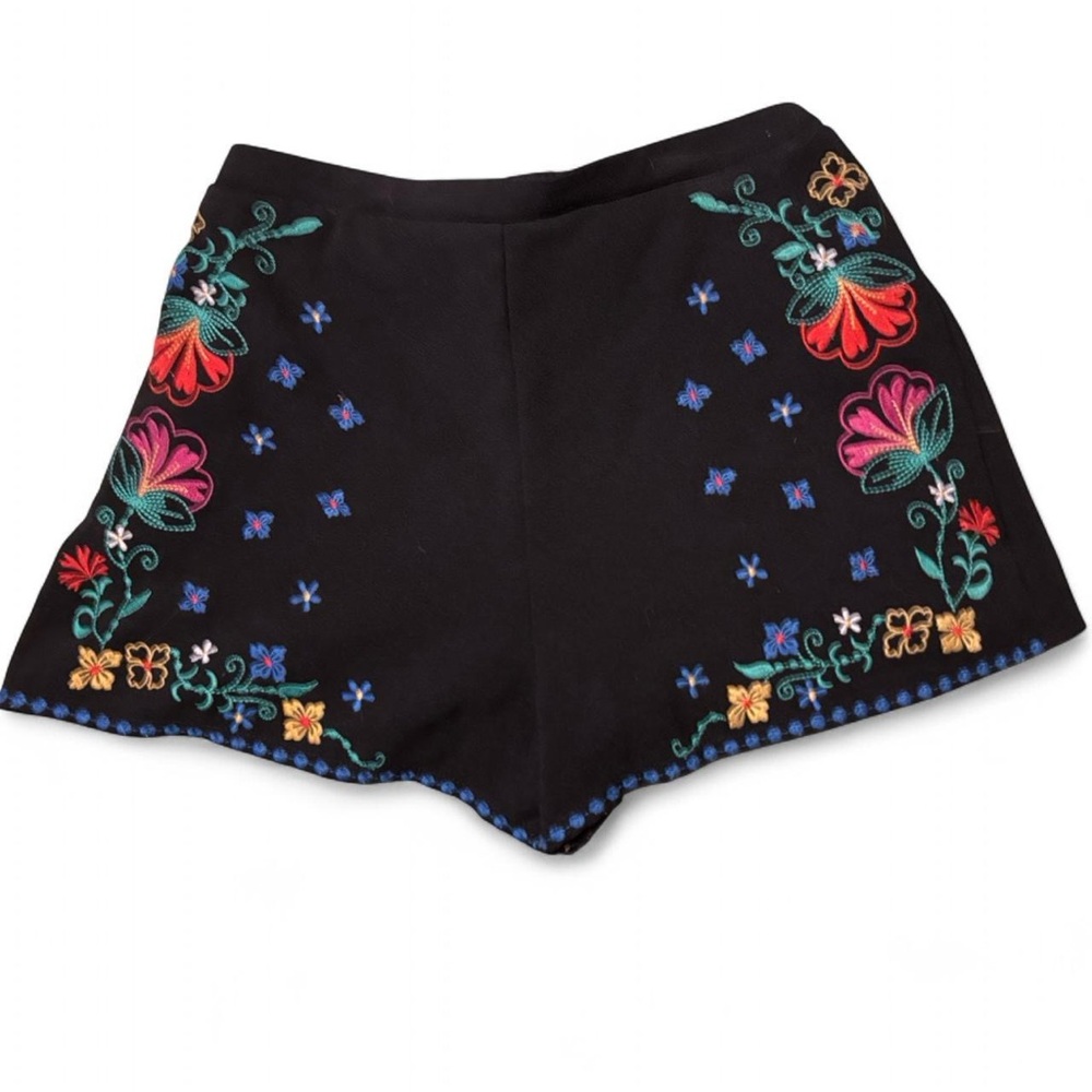 Xhilaration High Waisted Black Shorts with Colorful Floral Embroidery